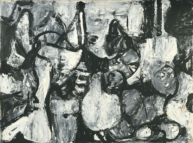Charlotte Park, Untitled (Black, White, & Gray) | SOLD, c. 1950
Oil and gouache on paper mounted to board, 18 x 24 in. (45.7 x 61 cm)
PAR-00002