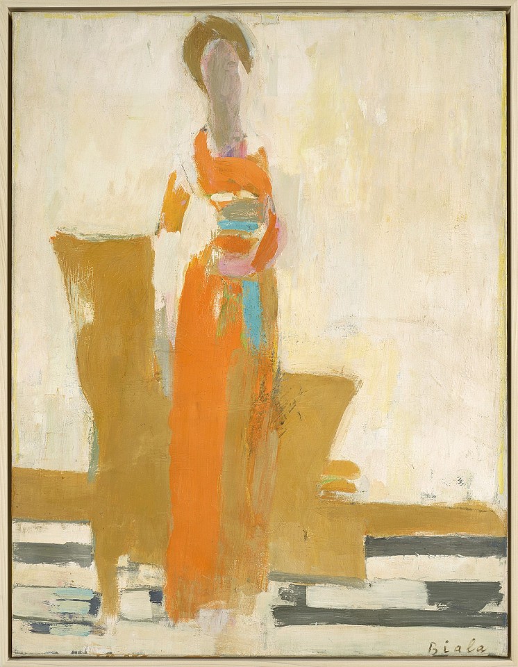 Janice Biala, Femme en robe orange | SOLD, 1962
Oil on linen, 42 1/2 x 35 in. (108 x 88.9 cm)
BIAL-00005
