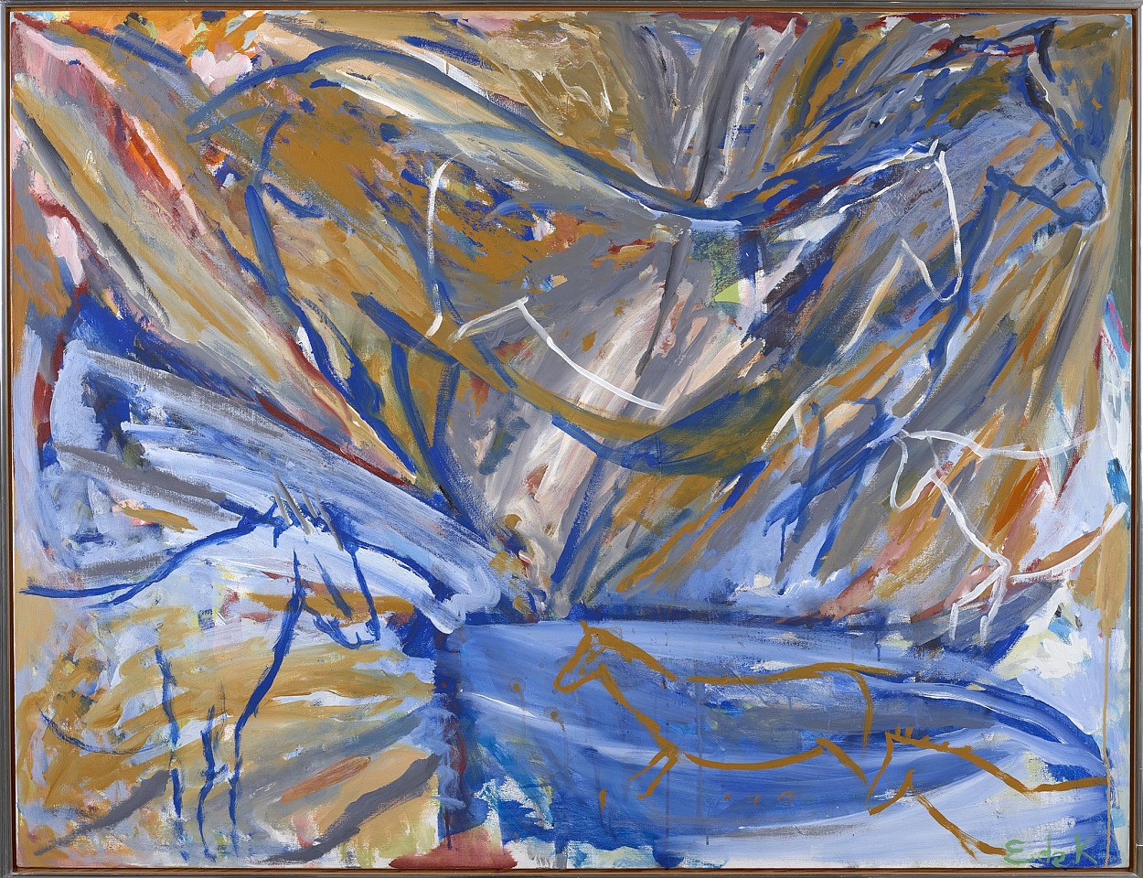 Elaine de Kooning, Six Horses: Blue Wall | SOLD, 1987
Acrylic on canvas, 46 x 60 in. (116.8 x 152.4 cm)
EDEK-00013
