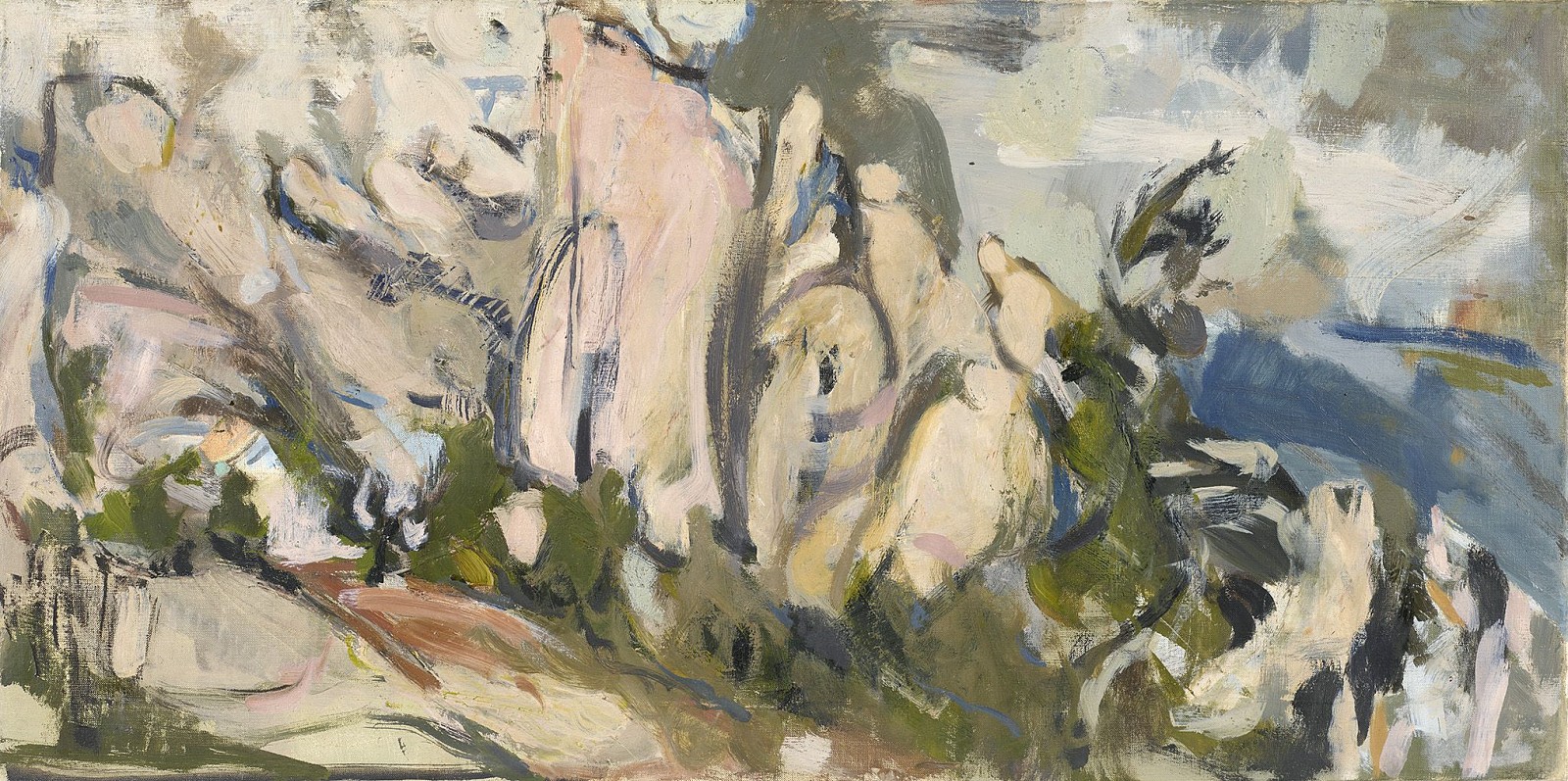 Janice Biala, Untitled (Cézanne Landscape), c. 1952
Oil on canvas, 13 3/4 x 31 1/3 in. (34.9 x 79.6 cm)
BIAL-00037