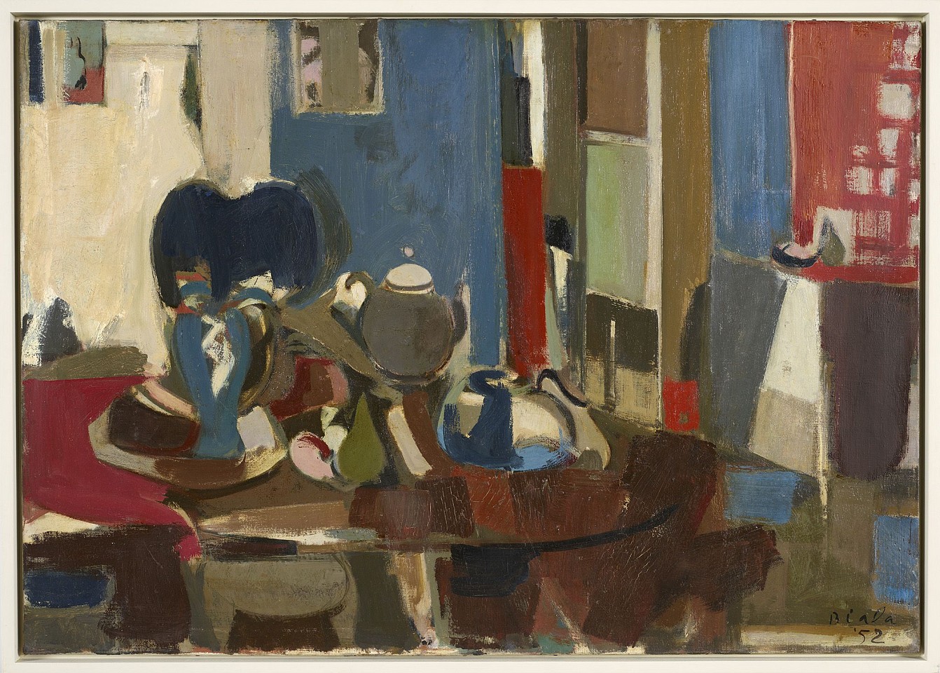 Janice Biala, Untitled (Blue Interior with Kettle), 1952
Oil on canvas, 25 1/2 x 36 1/4 in. (64.8 x 92.1 cm)
BIAL-00024