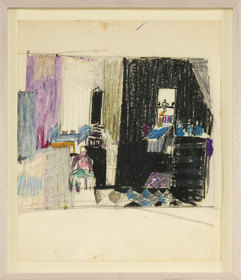 Janice Biala, Study for "Intérieur à Grands Plans Noirs, Blancs, Rose,", c. 1972
Oil pastel with pencil on paper, 19 1/2 x 16 in. (49.5 x 40.6 cm)
BIAL-00057