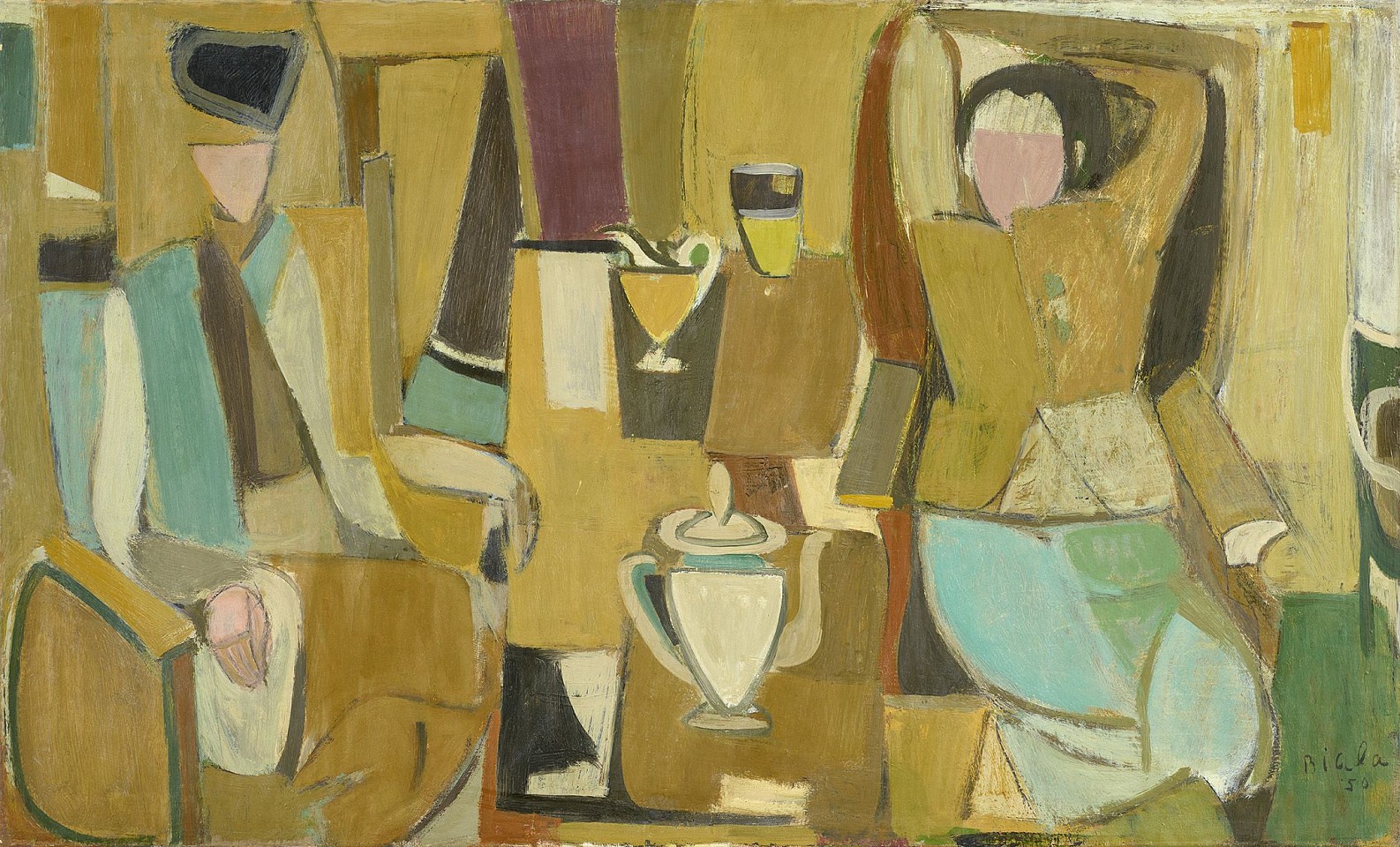 Janice Biala, Deux femmes et théière, 1950
Oil on canvas, 23 3/4 x 39 1/2 in. (60.3 x 100.3 cm)
BIAL-00041